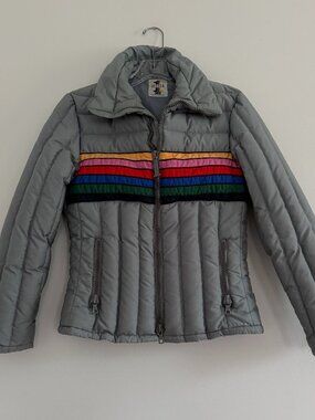 Vintage Number 1 Sun 70's Rainbow Stripe Ski Puffer Jacket